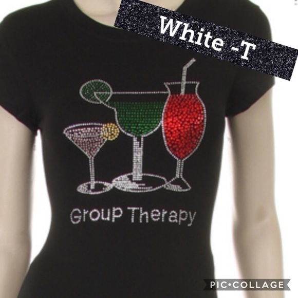 “Group Therapy” - White T w/Bling Words - Picture 1 of 3